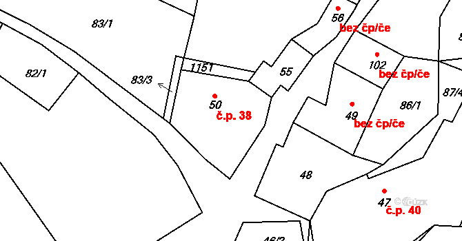 Soběnice 38, Liběšice na parcele st. 50 v KÚ Soběnice, Katastrální mapa