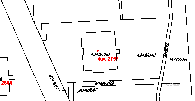 Severní Terasa 2767, Ústí nad Labem na parcele st. 4949/280 v KÚ Ústí nad Labem, Katastrální mapa