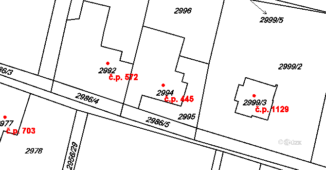 Dolní Lutyně 445 na parcele st. 2994 v KÚ Dolní Lutyně, Katastrální mapa