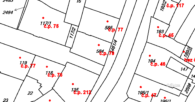 Jejkov 79, Třebíč na parcele st. 584 v KÚ Třebíč, Katastrální mapa