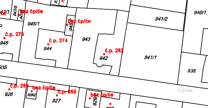 Pudlov 262, Bohumín na parcele st. 942 v KÚ Pudlov, Katastrální mapa