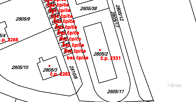 Teplice 2331 na parcele st. 2805/2 v KÚ Teplice, Katastrální mapa