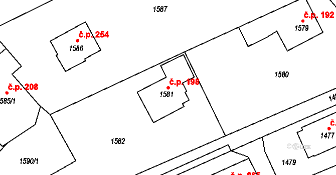 Jablunkov 198 na parcele st. 1581 v KÚ Jablunkov, Katastrální mapa