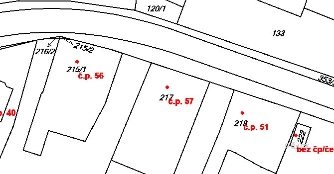 Tři Dvory 57, Litovel na parcele st. 217 v KÚ Tři Dvory u Litovle, Katastrální mapa