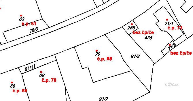 Borek 65, Rokycany na parcele st. 70 v KÚ Borek u Rokycan, Katastrální mapa