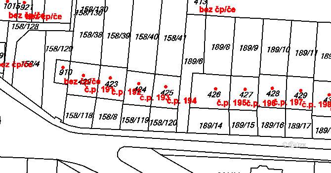Háje 194, Cheb na parcele st. 425 v KÚ Háje u Chebu, Katastrální mapa