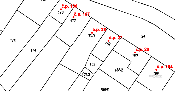 Místo 28 na parcele st. 181/1 v KÚ Místo, Katastrální mapa