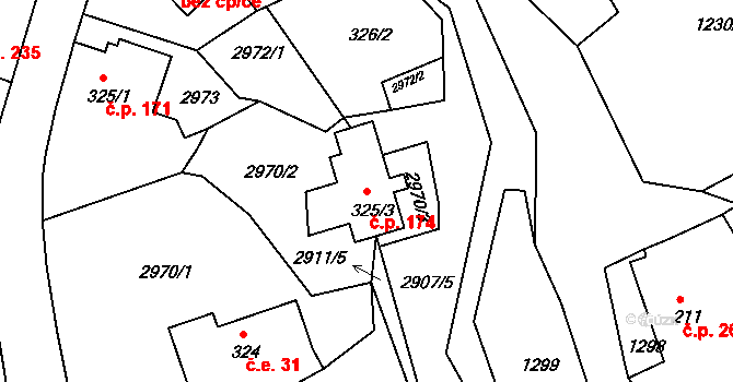 Jílové 174 na parcele st. 325/3 v KÚ Jílové u Děčína, Katastrální mapa