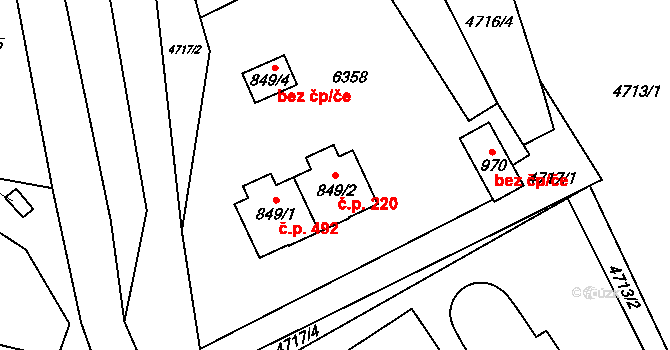Halenkov 220 na parcele st. 849/2 v KÚ Halenkov, Katastrální mapa