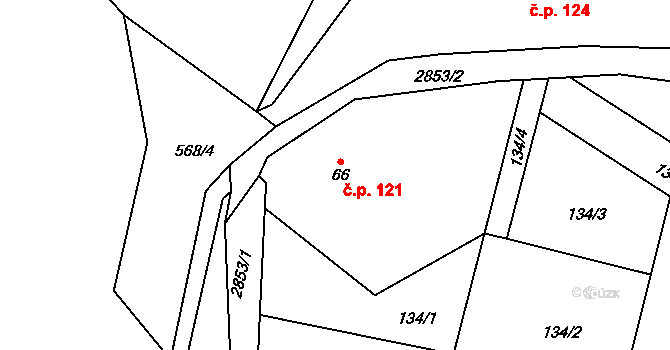 Vidče 121 na parcele st. 66 v KÚ Vidče, Katastrální mapa