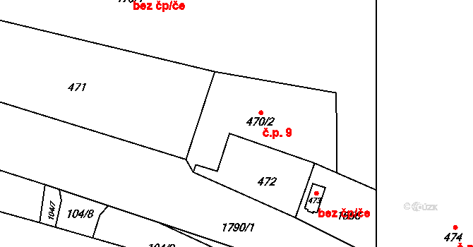 Slivenec 9, Praha na parcele st. 470/2 v KÚ Slivenec, Katastrální mapa