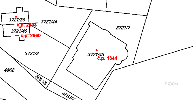 Smíchov 1344, Praha na parcele st. 3721/43 v KÚ Smíchov, Katastrální mapa