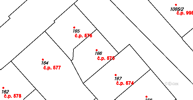 Dejvice 575, Praha na parcele st. 166 v KÚ Dejvice, Katastrální mapa
