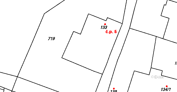 Chotěborky 5, Vilantice na parcele st. 133 v KÚ Vilantice, Katastrální mapa