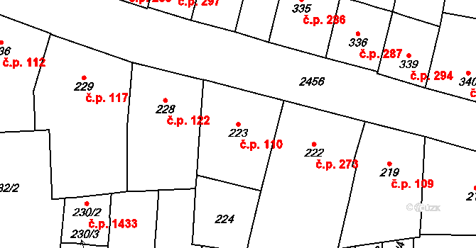 Vršovice 110, Praha na parcele st. 223 v KÚ Vršovice, Katastrální mapa