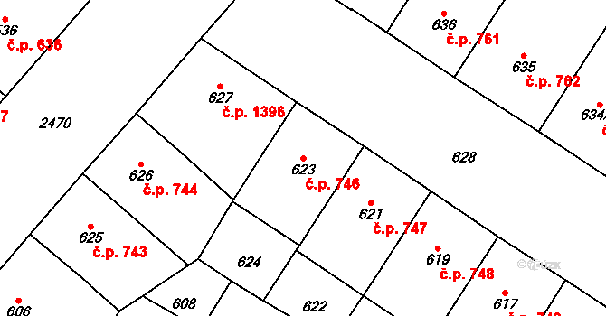 Vršovice 746, Praha na parcele st. 623 v KÚ Vršovice, Katastrální mapa