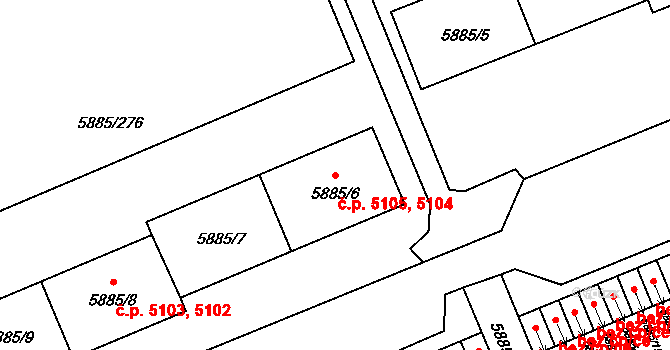 Chomutov 5104,5105 na parcele st. 5885/7 v KÚ Chomutov I, Katastrální mapa