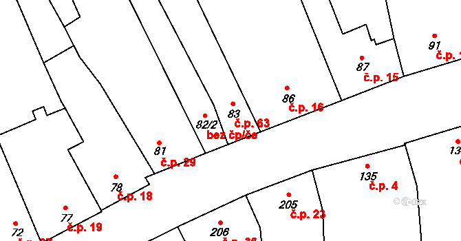 Popovice 63 na parcele st. 83 v KÚ Popovice u Rajhradu, Katastrální mapa