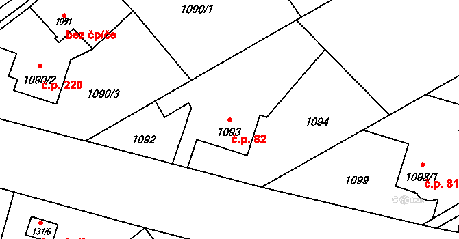 Ráj 82, Karviná na parcele st. 1093 v KÚ Ráj, Katastrální mapa