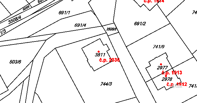 Česká Třebová 2036 na parcele st. 3811 v KÚ Česká Třebová, Katastrální mapa