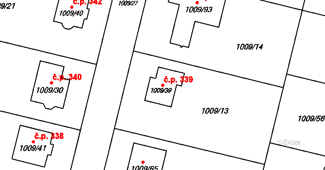 Majetín 339 na parcele st. 1009/39 v KÚ Majetín, Katastrální mapa