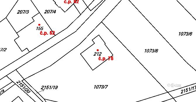Řetechov 75, Luhačovice na parcele st. 212 v KÚ Řetechov, Katastrální mapa