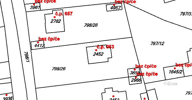 Plzeňské Předměstí 983, Rokycany na parcele st. 2452 v KÚ Rokycany, Katastrální mapa