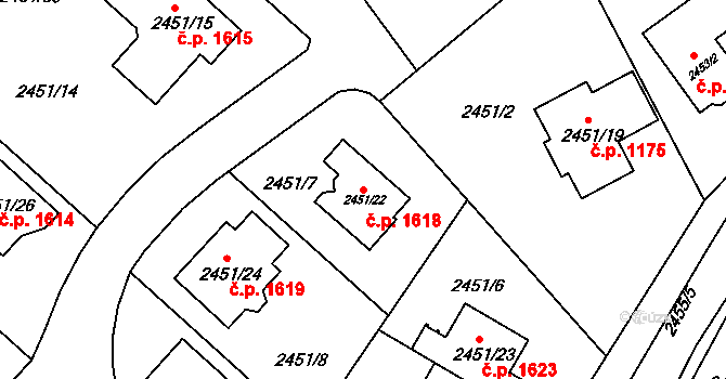 Kuřim 1618 na parcele st. 2451/22 v KÚ Kuřim, Katastrální mapa