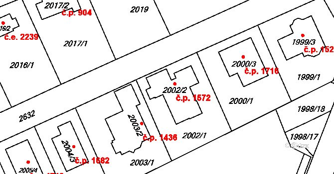 Radotín 1572, Praha na parcele st. 2002/2 v KÚ Radotín, Katastrální mapa