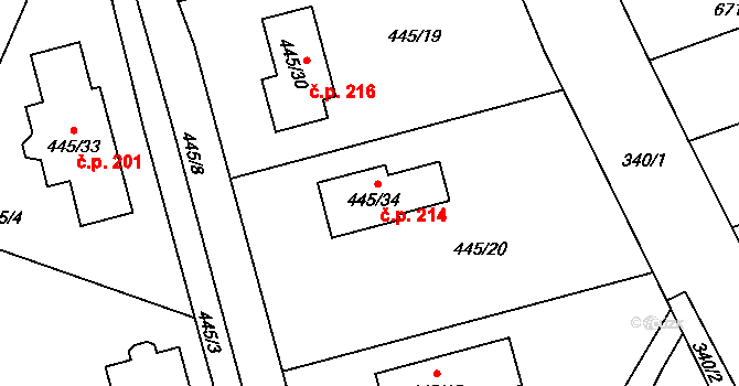Šebrov 214, Šebrov-Kateřina na parcele st. 445/34 v KÚ Šebrov, Katastrální mapa
