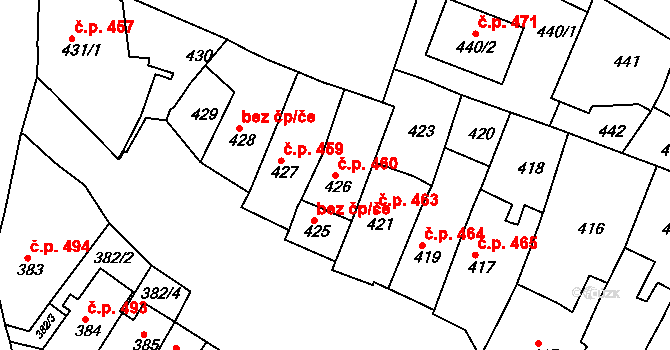 Jemnice 460 na parcele st. 426 v KÚ Jemnice, Katastrální mapa