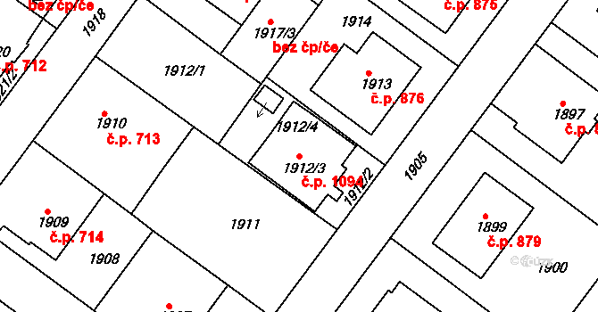 Jemnice 1094 na parcele st. 1912/3 v KÚ Jemnice, Katastrální mapa