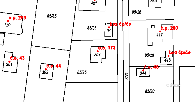 Struhařov 173 na parcele st. 307 v KÚ Struhařov u Mnichovic, Katastrální mapa