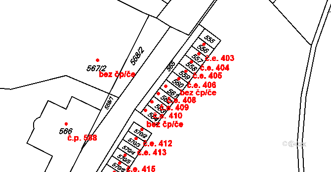 Moravský Krumlov 408 na parcele st. 561 v KÚ Moravský Krumlov, Katastrální mapa