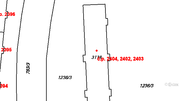 Zábřeh 2402,2403,2404, Ostrava na parcele st. 3118 v KÚ Zábřeh nad Odrou, Katastrální mapa