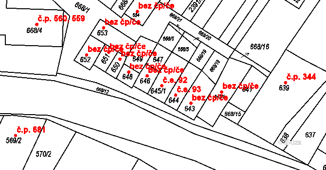 Hrušky 92 na parcele st. 645/1 v KÚ Hrušky, Katastrální mapa