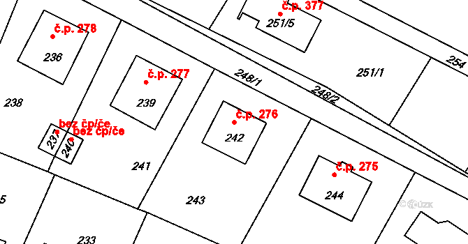 Hvozdná 276 na parcele st. 242 v KÚ Hvozdná, Katastrální mapa
