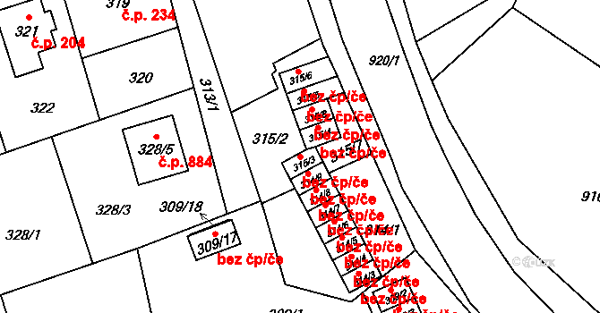 Liberec 40819159 na parcele st. 315/3 v KÚ Staré Pavlovice, Katastrální mapa