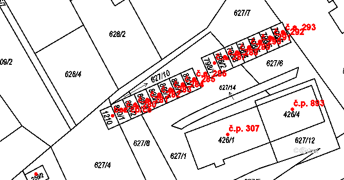 Slavičín 284 na parcele st. 880/5 v KÚ Slavičín, Katastrální mapa