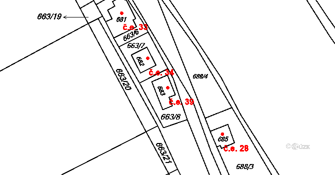 Děhylov 39 na parcele st. 683 v KÚ Děhylov, Katastrální mapa