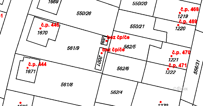 Nový Bydžov 46316159 na parcele st. 2001 v KÚ Nový Bydžov, Katastrální mapa