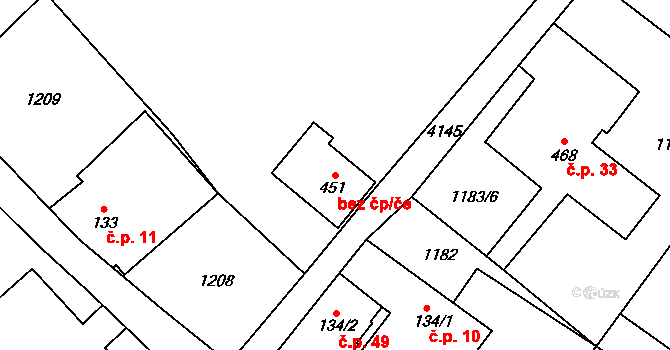 Litomyšl 46542159 na parcele st. 451 v KÚ Nová Ves u Litomyšle, Katastrální mapa