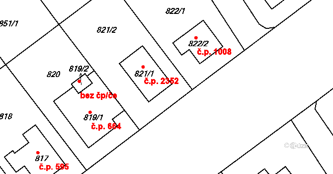 Roztoky 2352 na parcele st. 821/1 v KÚ Roztoky u Prahy, Katastrální mapa