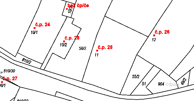 Holešovice 25, Chroustovice na parcele st. 11 v KÚ Holešovice u Chroustovic, Katastrální mapa