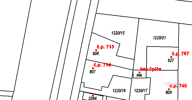 Choceň 713 na parcele st. 806 v KÚ Choceň, Katastrální mapa
