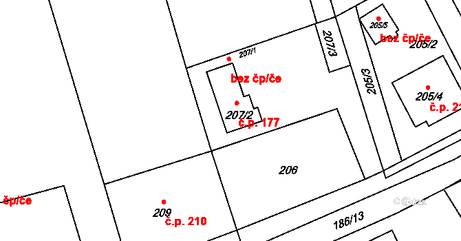 Svinařov 177 na parcele st. 207/2 v KÚ Svinařov u Kladna, Katastrální mapa