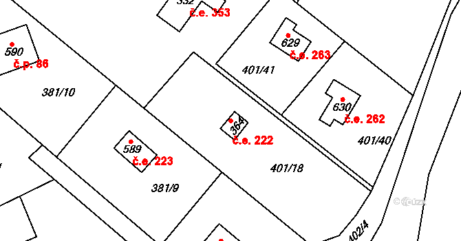 Čisovice 222 na parcele st. 364 v KÚ Čisovice, Katastrální mapa