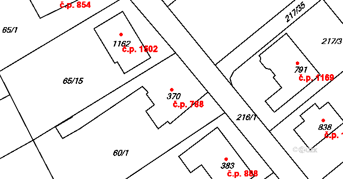 Rudná 788 na parcele st. 370 v KÚ Hořelice, Katastrální mapa