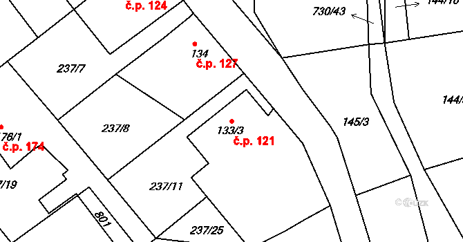 Trnová 121 na parcele st. 133/3 v KÚ Trnová u Plzně, Katastrální mapa