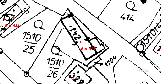 Horní Ředice 127 na parcele st. 142 v KÚ Horní Ředice, Katastrální mapa